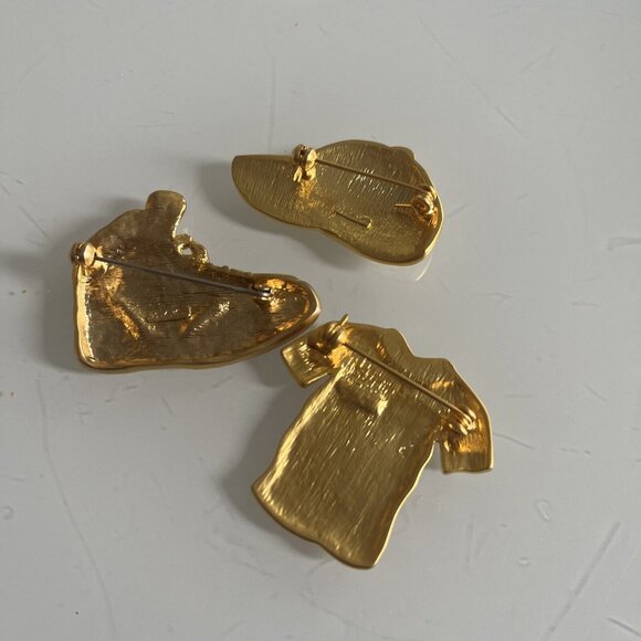 Park Lane Brooch Set Gold Hi-Top Running Shoe Hat And T-Shirt Rhinestones - Picture 3 of 3